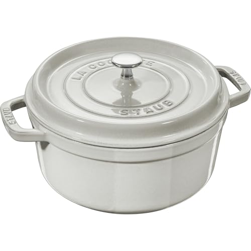 Image of Staub Cast Iron 4-qt Round Cocotte - White Truffle, Made in France