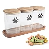 Morezi Dog Treat Container airtight Treats jar for countertop Closet Dog Food Storage 3 Jars with Tray Great for organizing pet Dogs Cats Birds Animal Food Treats Snack Khaki Bar