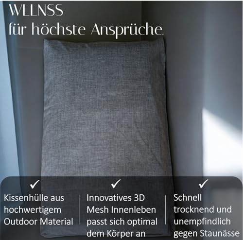 WLLNSS® Badewannen Kissen Made in EU - grau 60 x 40 cm - schnell trocknendes Premium Badewannenkissen mit ergonomischer Kopfstütze Wanne für Kopf Nacken Rücken Ganzkörper