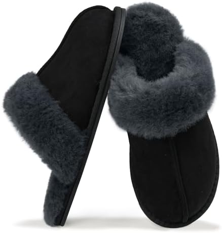 SOULROSE House Slippers for Women Fuzzy Scuff Bedroom Slipper Shoes Comfy Fluffy Winter Memory Foam Indoor Womens Slip On Scuffette Slipper Slides