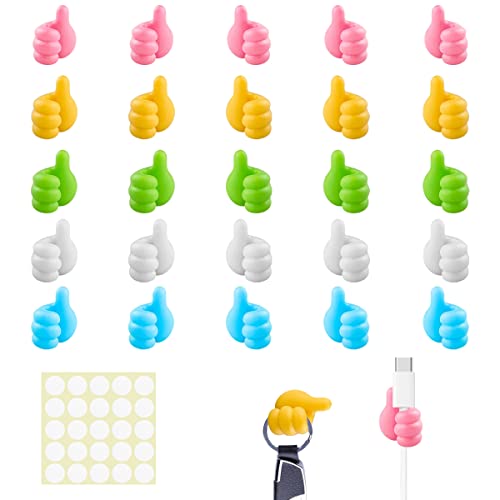 25 Piezas Creativos Pulgar Gancho,Gancho de Pulgar Autoadhesivo,Gancho de Pared de Silicona,con Pegatinas Traseras,para Guardar Clips Cables,Pinceles de Maquillaje y Material Oficina (5 Colores)