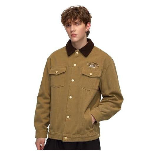 Silent Vortex Jaqueta cargo masculina com estampa de letras vintage com botões, casaco unissex color block, Marrom, GG