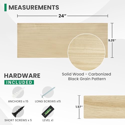 Solid Wood Floating Shelves For Wall, 24”W x 9”D x 1.56”H Large Wall Shelves for Living Room Bedroom Bathroom Kitchen Drcor Storage with Invisible Heavy-Duty Metal Bracket, Natural, Set of 2 - Image 4