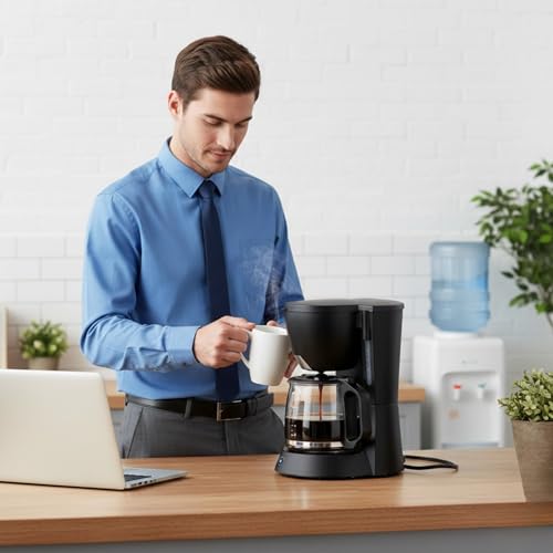 Image of 𝓓rumstone Electric Drip Coffee Maker 10 Cup Capacity, Black Finish, Glass Carafe with Handle, Automatic Brewing System, Keep Warm Function & Compact Design for Daily Use
