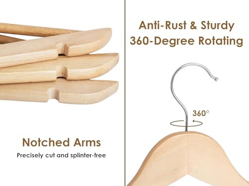 Image of Wooden Hangers for Clothes Hanging | Heavy Duty Coat Hangers with 360 Swivel Hook & Non-Slip Notches | Natural Wood Suit Hangers for Shirts, Blazer, Dresses & Saree (6, Beige)