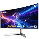 TANXJIA 34 Inch Curved Gaming Monitor with Speakers Built In, 3.5K Ultra-Wide(3440x1440) WUHD PC Monitors, 1.07B Colors Computer Screen, 100Hz, 4Ms, FlickerFree, Tilt/Height Adjustable, DP/HDMI Port