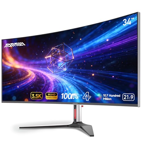 TANXJIA 34 Inch Curved Gaming Monitor with Speakers Built In 3.5K Ultra-Wide(3440x1440) WUHD PC Monitors 1.07B Colors Computer Screen 100Hz 4Ms FlickerFree Tilt/Height Adjustable DP/HDMI Port