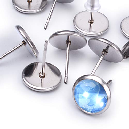 Bronagrand 50 Pieces Stainless Steel Stud Silver Earring Cabochon Setting Post Cup For 10Mm And 50 Pieces Clear Rubber Earring Safety Backs #TOP2