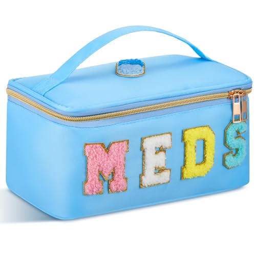 Geetery Medicine Bag Clear Meds Travel Case with Chenille,Meds,Blue