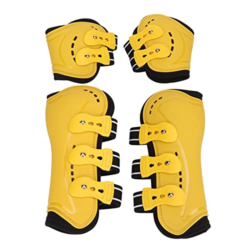 Chrees Hzemci Botas de Tendón de Caballo Botas de Menudillo Frente Abierto Transpirable Ajustable Botas Protectoras de Caballo para Saltar Amarillo Conjunto de 4 (L)