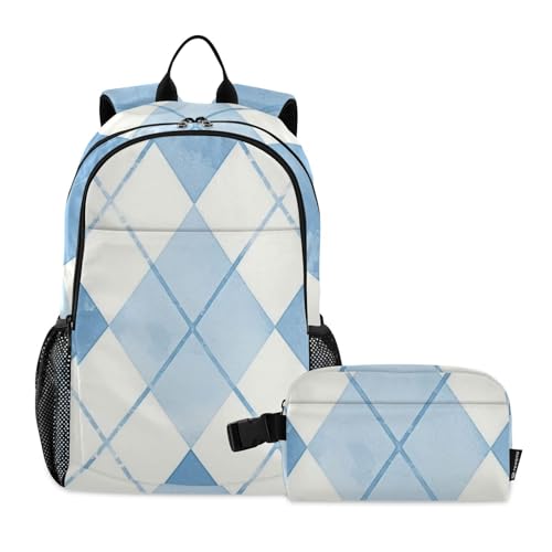 Sac à dos d'école pour garçons 10-12 ans bleu et blanc avec compartiment repas isolé