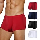 Arjen Kroos Men's Underwear, Men's Trunks Underwear, Sexy Silky Breathable Moisture Wicking Boxer Briefs for Men 4 Pack, Black/White/Red/Navy, Medium