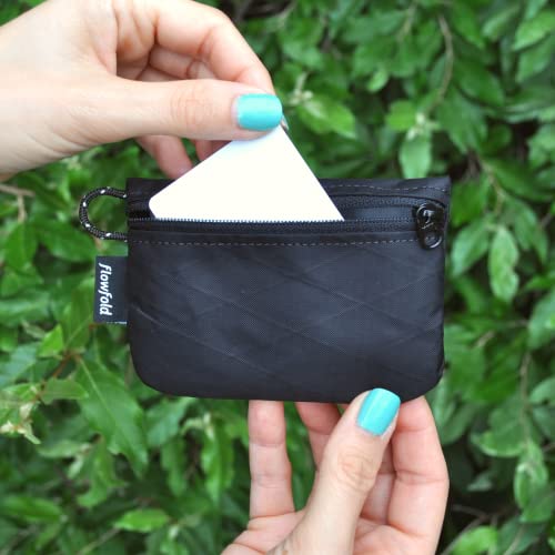 Flowfold Essentialist Clippable Mini Zip Pouch for Holding Coin, ID, Credit Card, and More | Small Water Repellent Wallet Made from Recycled Materials | Handcrafted In USA | Black3