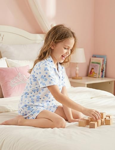 Image of Arshiner Girls Pajamas Sets Short Sleeve Kids Pjs Button Down Sleepwear | Cute Printed Pajamas for Little & Big Girl, Lightweight Comfy Fabric, 2-Piece Outfits, Perfect for Lounge Pajamas Party