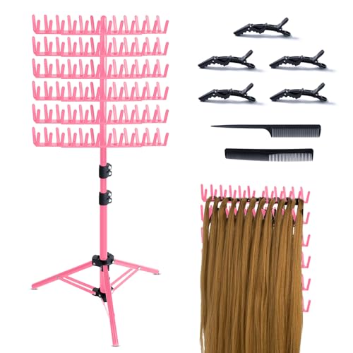 Eastdone Braiding Hair Rack Standing Hair Extension Holder Hanger, 144 Pegs Hair Divider Rack for Braiding Hair Separator Stand Display Stand (red)