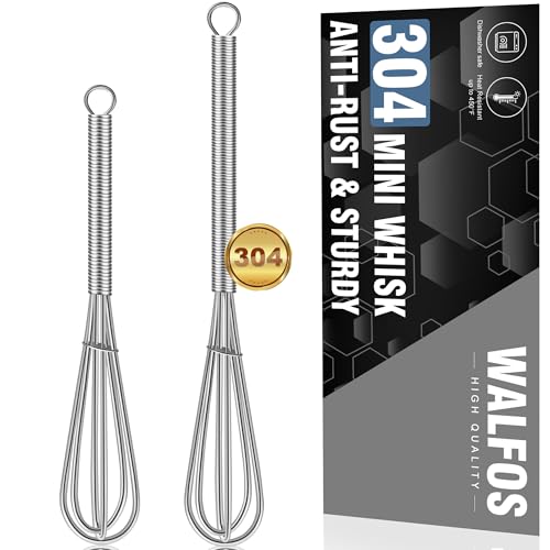 Walfos Mini Whisks Stainless Steel, Small Whisk 2 Pieces, 5in and 7in Tiny Whisk for Whisking, Beating, Blending Ingredients, Mixing Sauces by Walfos - Used condition - US$6.27