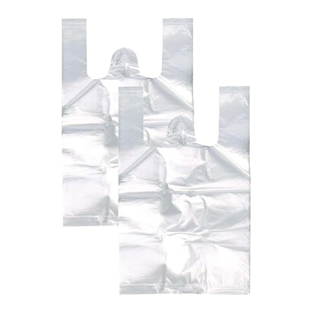 ORiTi Thick Plastic Grocery Bags with Handle 100 Count Plastic T-Shirt Bags Measures 23x35cm Reusable Shopping Bag White 100% Recyclable