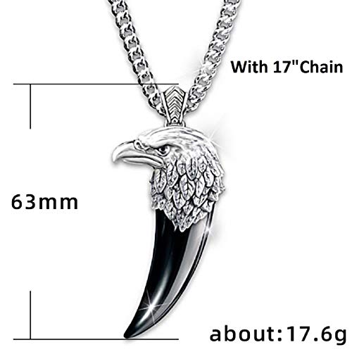 Wolf Teeth Necklace For Men, Stainless Steel Eagle Pendant Necklace With 17"Chain, Vintage Hawk Eagle Head Pendant, Acrylic Necklace, Silver Metal Alloy Chain, Viking Animal Necklace Jewelry Gift #TOP1