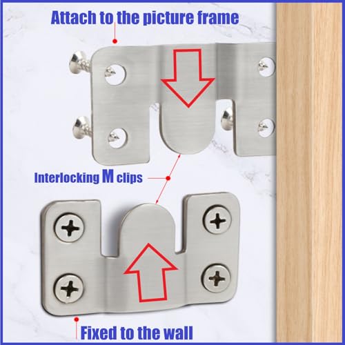 Image of French Cleat Hanger Kit- 6 Sets Picture Hanging Jig with Screws,Bird House Bird Feeder Hanger For Outside,Art Gallery Wall Flush Mount Heavy Duty Picture Hanging Hanger ,Stainless Steel Shelf Brackets