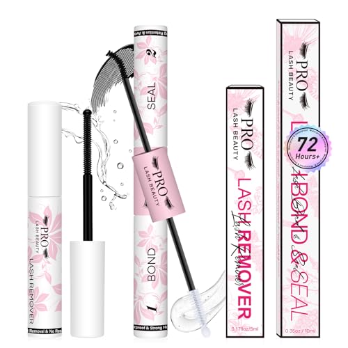 PRO LASHBEAUTY Lash Cluster Glue Lash Glue Remover Kit Lash Bond and Seal Waterproof Long Lasting 7 Days 10S Removal Eyelash Glue Remover No Residue(Black Bond & Seal+Remover)