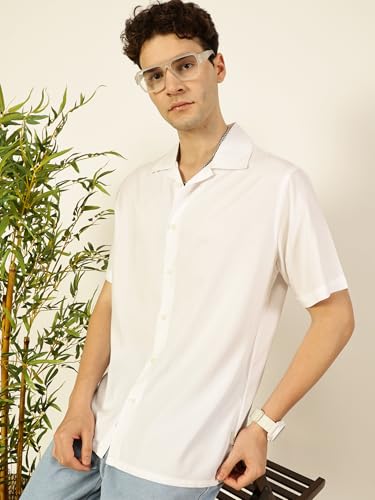 Image of Thomas Scott Men Half Sleeves Camp Collar Oversize Fit Solid Casual Shirt