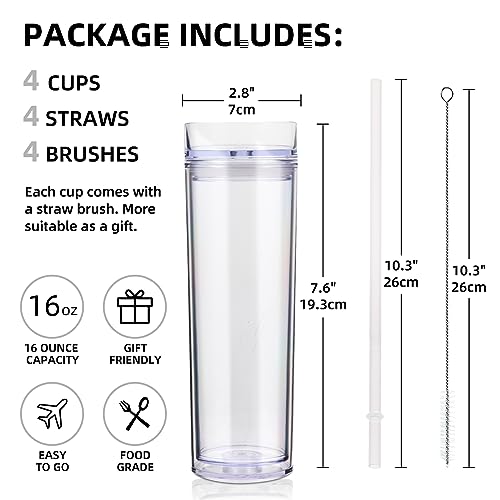 Volhoply 16oz 470ml Plastic Skinny Tumblers with Lid and Straw Bulk, Transparent, 16 ounces - Image 2