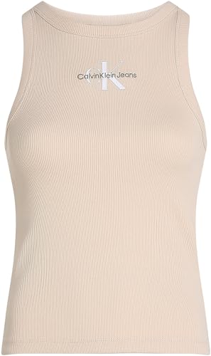 Calvin Klein Damen Tank Top Monologo Rib Skinny Fit, Beige (Brazilian Sand), XXS – Ansicht 5