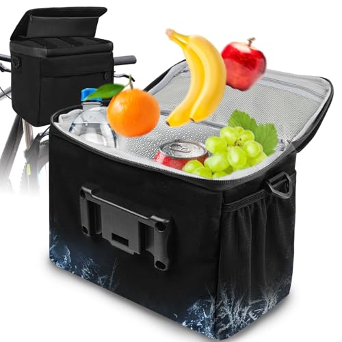 TOUYINGER Lenkertasche Fahrrad, 6L Fahrradtasche Lenker mit Thermo Auskleidung, Wasserdicht Fahrradkorb Vorne Tasche mit Adapter, Handyhalterung, Touchscreen