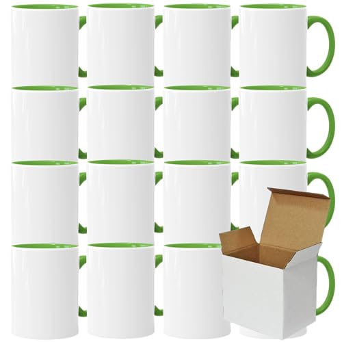 Acen Merchandise Tazas de sublimación sin impresión de | Cerámicas inzeln o en juego | Vasos de sublimación (8 unidades, interior y asa verde claro)