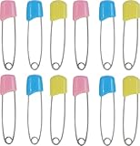 Coloured Baby Nappy Safety Pins Pack of 12-2.2 Inch Diaper Plastic Push-in Pins, 55mm Durable Head Fasteners With Safety Lock Closures, Stainless Steel, Ideal for Terry Squares and Pre fold Nappies
