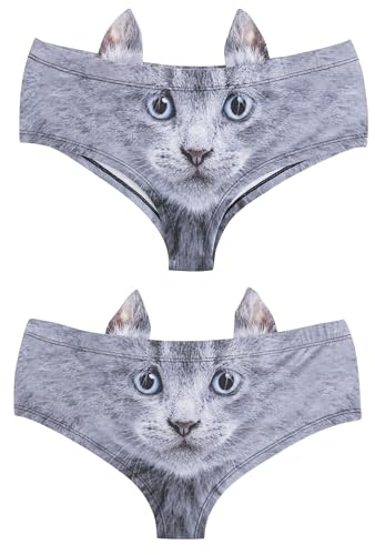 Image of JINKAIJIA Women's Flirty Sexy Funny Naughty 3D Printed Animal Tail Underwears Briefs Gifts With Cute Ears