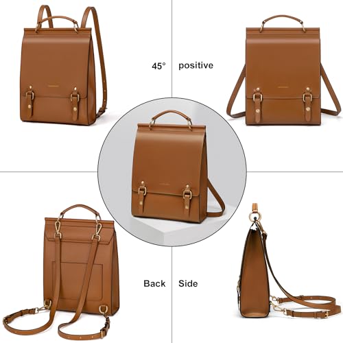 Image of Cnoles Leather Backpack Purse For Women Fashion Ladies Vintage Bag Casual School College Travel Backpacks Bookbag