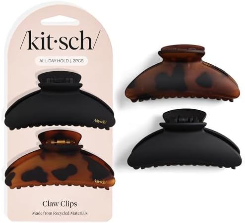 Kitsch Medium Hair Clips for Women, Strong Hold, Recycled Plastic Claw Clips for Thick Hair | Great for Updo, Half Up Hairstyle | Ideal Gifts for Women - 2pcs, Black and Tort