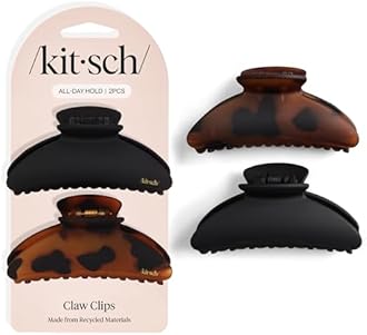 Kitsch Medium Hair Clips for Women, Strong Hold, Recycled Plastic Claw Clips for Thick Hair | Great for Updo, Half Up Hairstyle | Ideal Gifts for Women - 2pcs, Black and Tort