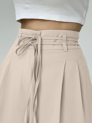 Image of Aahwan OffWhite Solid High Fabric Belt Waist Straight Korean Loose Pleated Wide Leg Trouser for Women's & Girl's