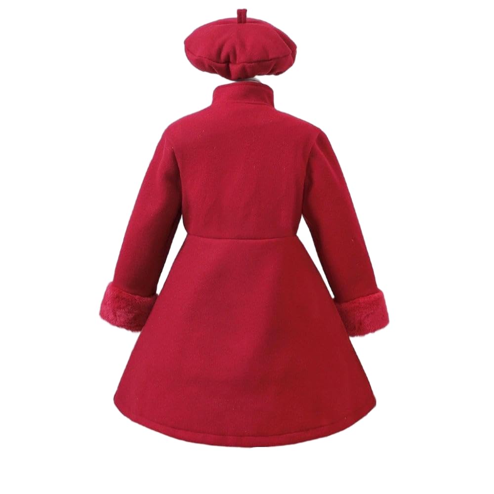 JCVBN Zestaw płaszczy polarowych dla młodych dziewczynek, czerwony beret, kurtka zimowa, jesienna kurtka z długim rękawem, ciepła odzież wierzchnia, dziewczęcy strój księżniczki