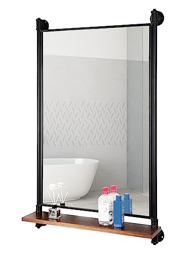 Rectangle-Bathroom-Mirror-with-Wood-ShelfIndustrial-Pipe-Frame-Vanity-MirrorWall-Mirrors-for-Living-Room-Bathroom-Bedroom346-x-236-in Rectangle Bathroom Mirror with Wood ShelfIndustrial Pipe Frame Vanity MirrorWall Mirrors for Living Room Bathroom Bedroom346 x 236 in