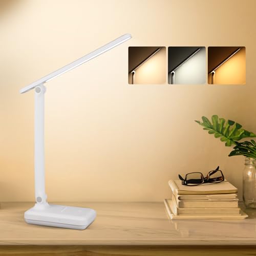 MAX EXCELL Lampada da Scrivania LED, Lampada da Tavolo senza fili con Funzione Protezione Degli Occhi, Lampada Touch Control Pieghevole, 3 livelli di luminosità 3 modalità di illuminazione