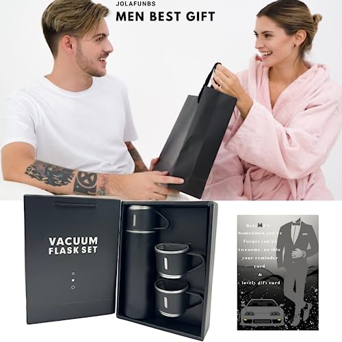 Mens Gift Set Vacuum Insulated Flask 500ml Stainless Steel Thermo Bottle With 2 Plastic Cups For Coffee Water Hot & Cold Drink Flasks With Men Black Cards - Image 4