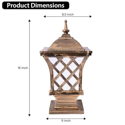 Image of GIGAWATTS Express Outdoor Gate Light - 101% Rust & Waterproof Die-Casting Aluminium Exterior Piller Lamp Base Mount for Garden, Boundary Walls & Home Entrances (B22 Holder, Bulb Not Included, Gold)
