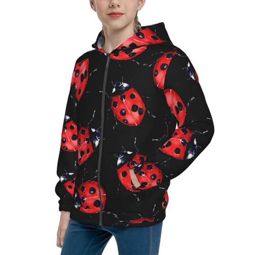 Beautiful Red Ladybug Kid Hoodies Boys Zip Up Sweatshirts Girls Pullover with Pocket