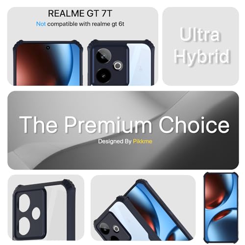 Image of Pikkme Back Cover for Realme GT 7 5G / GT 7T 5G | Ultra Hyrbid | Full Camera Protection | Raised Edge | Crystal Clear Transparent Bumper Case (Blue)