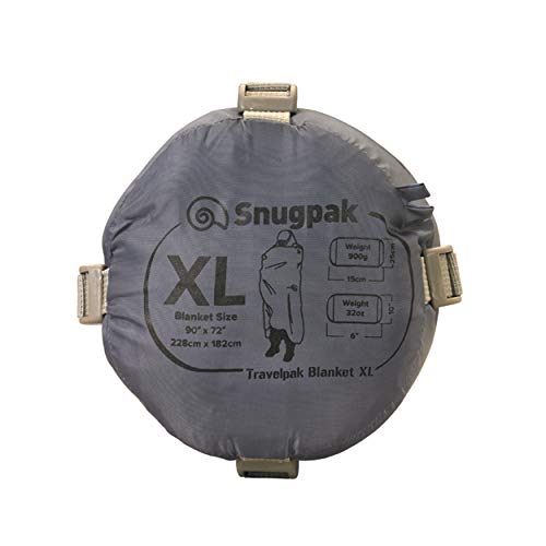 Snugpak Travelpak Oversized Blanket with Compression Stuff Sack, Lightweight, Pebble Gray, One Size, Oversized (98860)