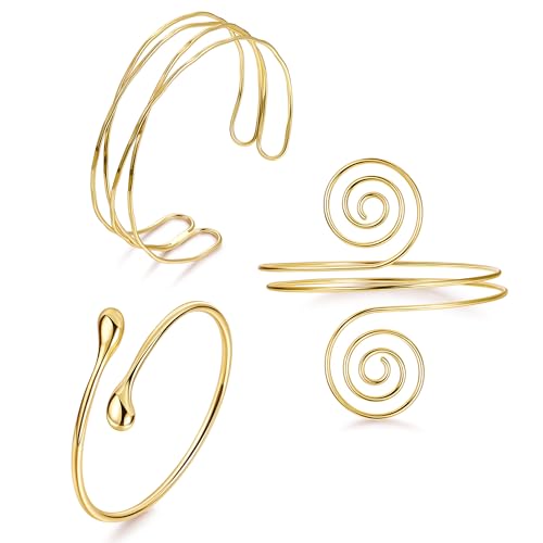 3Pcs Arm Cuff for Women Open Upper Arm Cuff Bangle Armlet Gold Silver Adjustable Armband Arm Bracelet Set