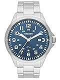 Relógio masculino orient aço inoxidável prata mostrador azul an