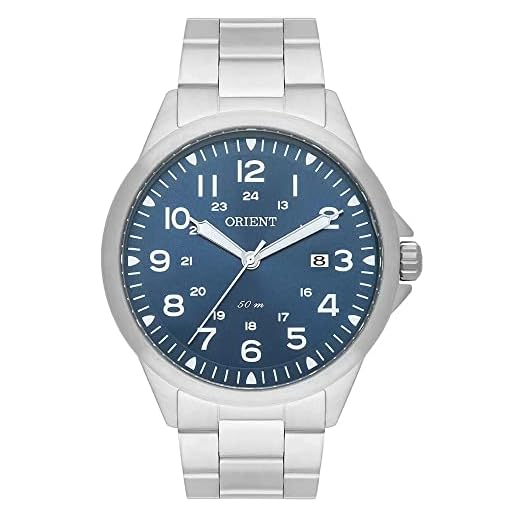 Relógio Masculino Orient Aço Inoxidável Prata Mostrador Azul Analógico Resistente a Água Original Mbss1380 D2sx