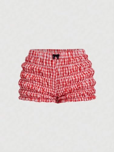 Image of Cute Bloomers Shorts for Women Y2k Ruffle Gingham Bottoms Low Rise Lounge Boy Shorts Plaid Mini Pj Boxers