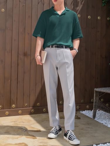 Image of Men's Textured Waffle Knit Polo T-Shirt | Relaxed Fit Half Sleeve Collared Tee | Soft Breathable Casual Summer T-Shirt