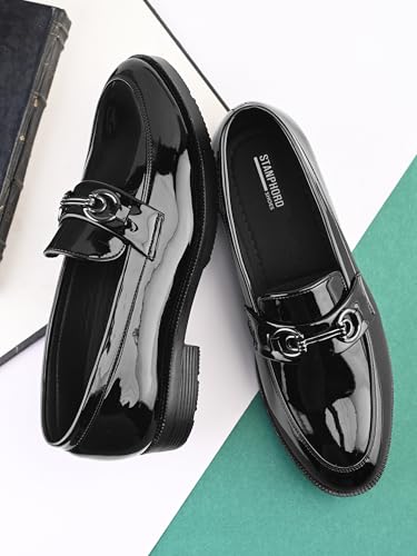 Image of STANPHORD Mens Loafers Textured Formal Slipon Loafers with Metal Accent for Party & Formal Occasion