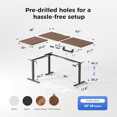 Image of Agilestic Electric L Shaped Standing Desk 63 x 48 Inch with Power Outlet, Height Adjustable Corner Stand up Desk with Cable Management,Sit Stand Home Office Workstation with Splice Board, Dark Walnut